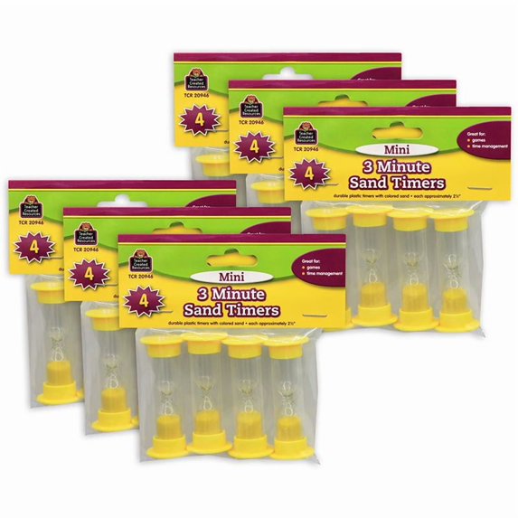 Teacher Created Resources 3 Minute Sand Timers, Mini, 4 Per Pack, 6 Packs