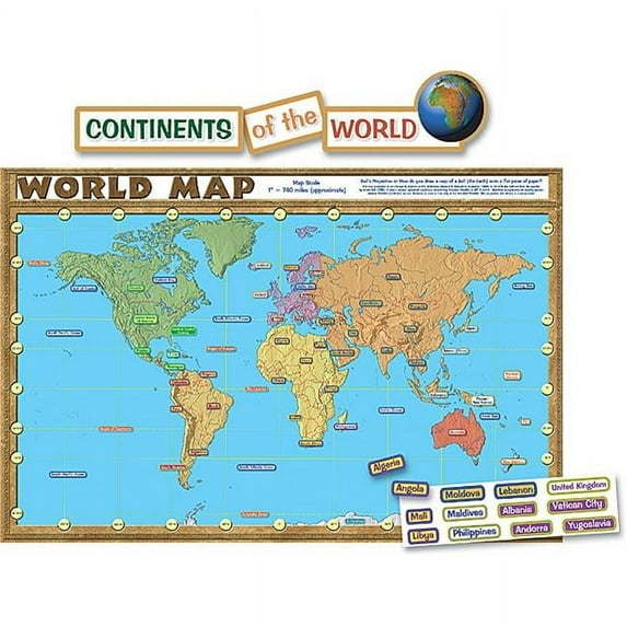 Teacher Created Resources 4410 World Map Repositionable Bulletin Board Display Set