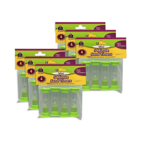 Teacher Created Resources Sand Timer, Mini, 5 Minute, 4 Per Pack, 6 Packs