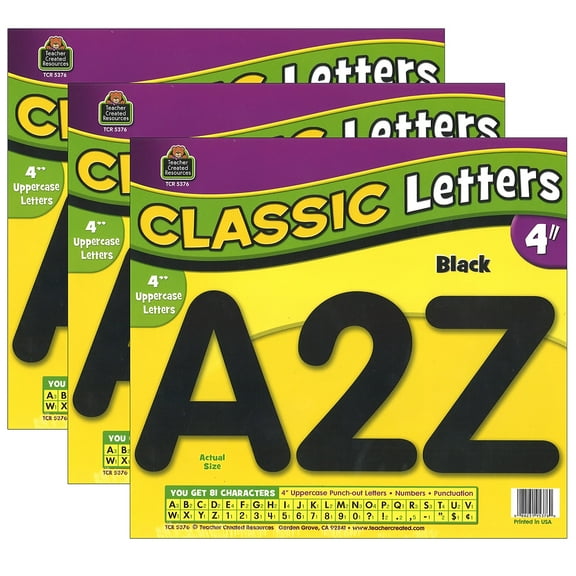 Teacher Created Resources Black Classic Font 4-Inch Letters Uppercase Pack, 243 Pieces