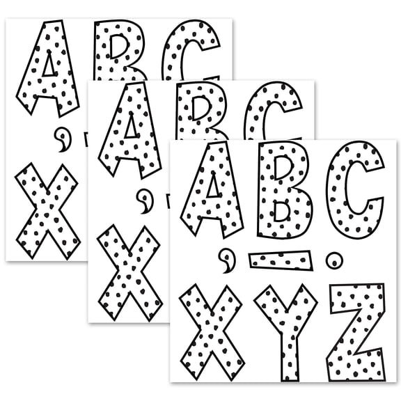 Teacher Created Resources Black Painted Dots on White 7" Fun Font Letters, 120 Per Pack, 3 Packs