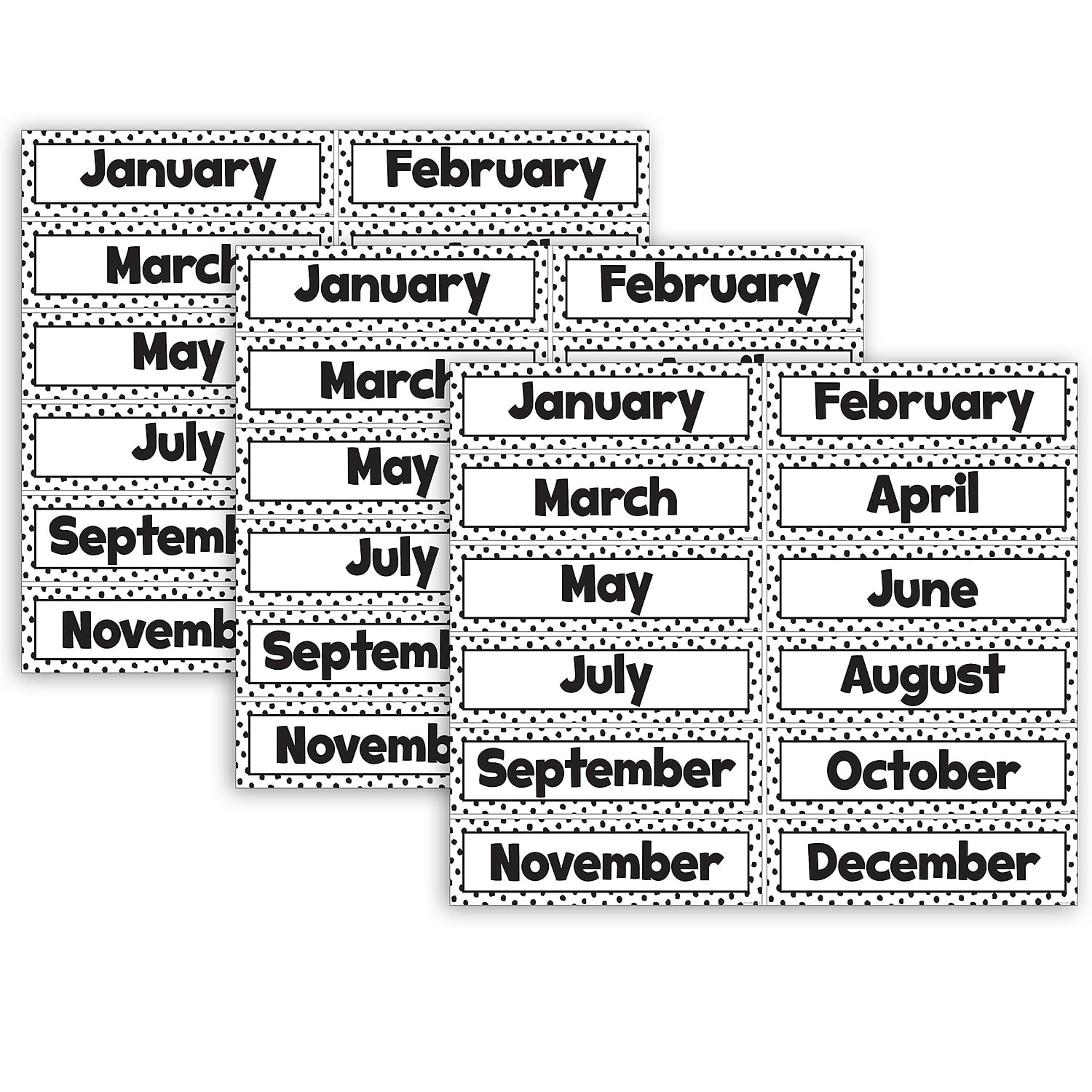 Teacher Created Resources Black Painted Dots on White Monthly Headliners, 12 Per Pack, 3 Packs