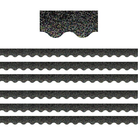 Teacher Created Resources Black Sparkle Scalloped Border Trim, 35 Feet Per Pack, 6 Packs