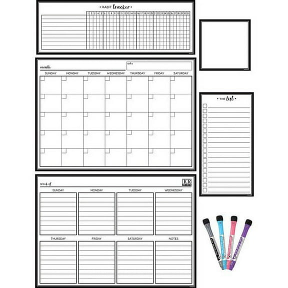 Teacher Created Resources Black White Dry-Erase Magnetic Calendar Set - Black, White - 1 Pack | Bundle of 2 Packs