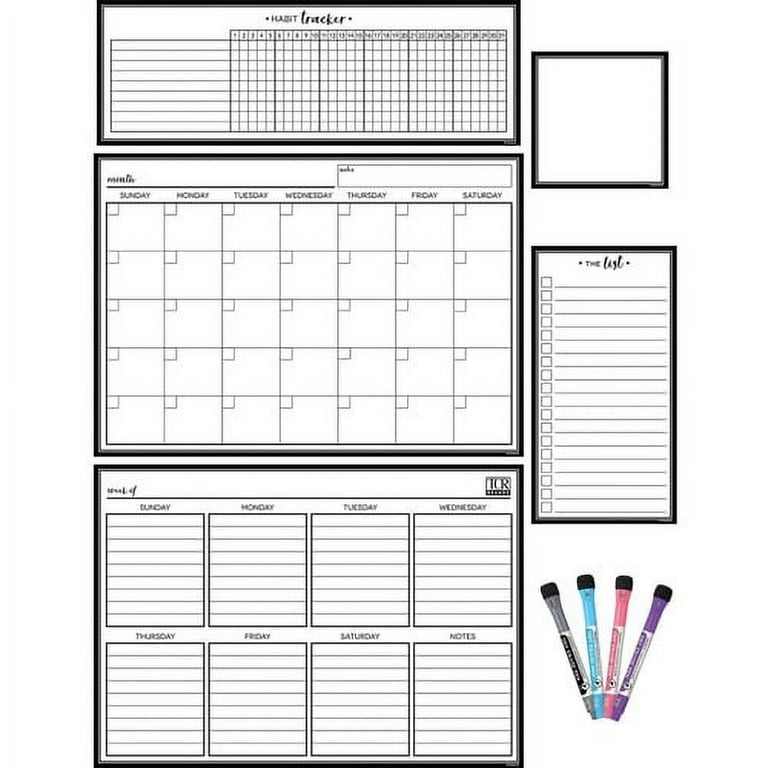 Teacher Created Resources Black & White Dry-Erase Magnetic Calendar Set - Black, White - 1 Pack