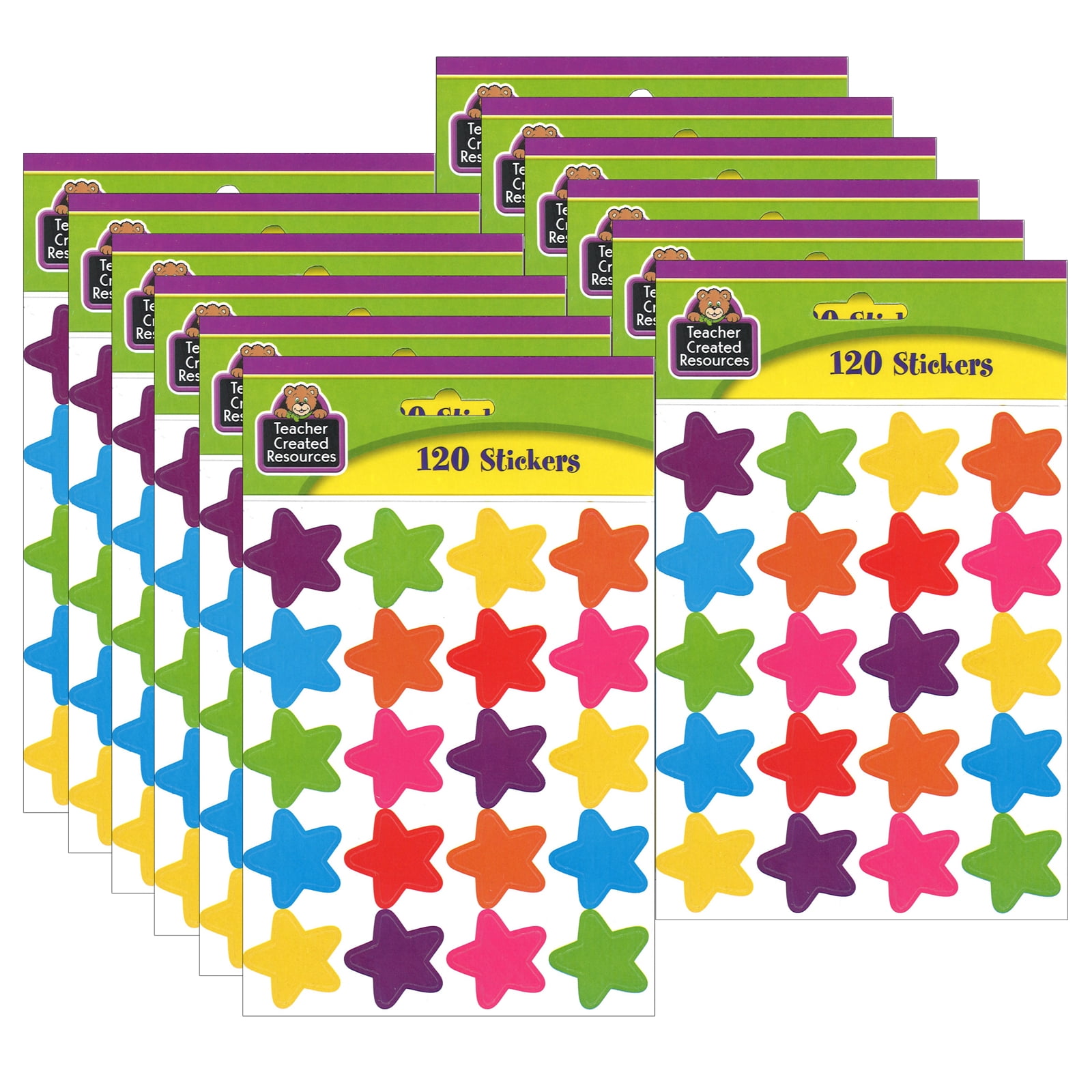 Teacher Created Resources Bright Stars Stickers (die cut star shape), 120 Per Pack, 12 Packs