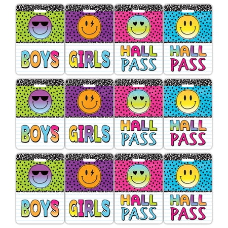 Teacher Created Resources Brights 4Ever Hall Pass with Lanyard, 4 Per Pack, 3 Packs