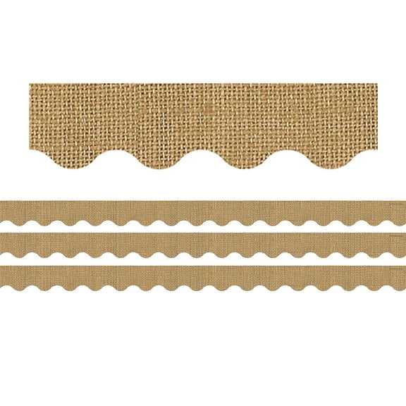 Teacher Created Resources Burlap Design Scalloped Rolled Border Trim, 50 Feet Per Roll, 3 Rolls