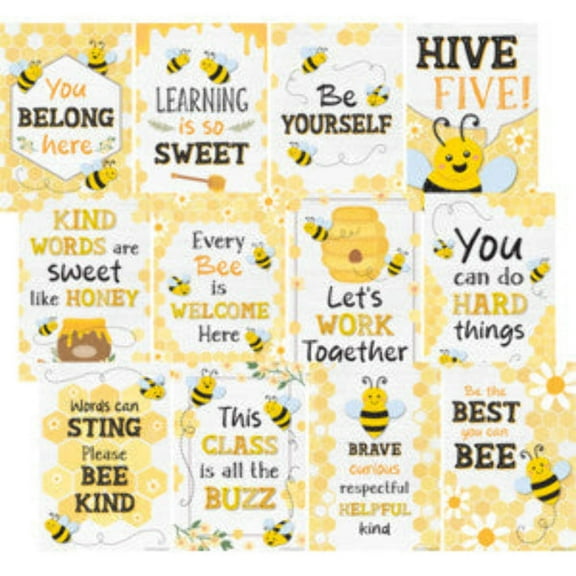 Teacher Created Resources Buzzing Bees Positive Sayings Small Poster Pack, 11" x 15-3/4", Pack of 12