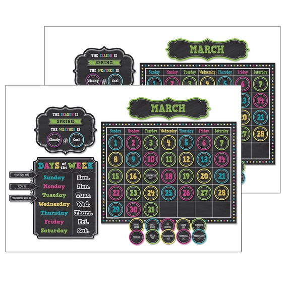 Teacher Created Resources Chalkboard Brights Calendar Bulletin Board Display Set, 2 Sets