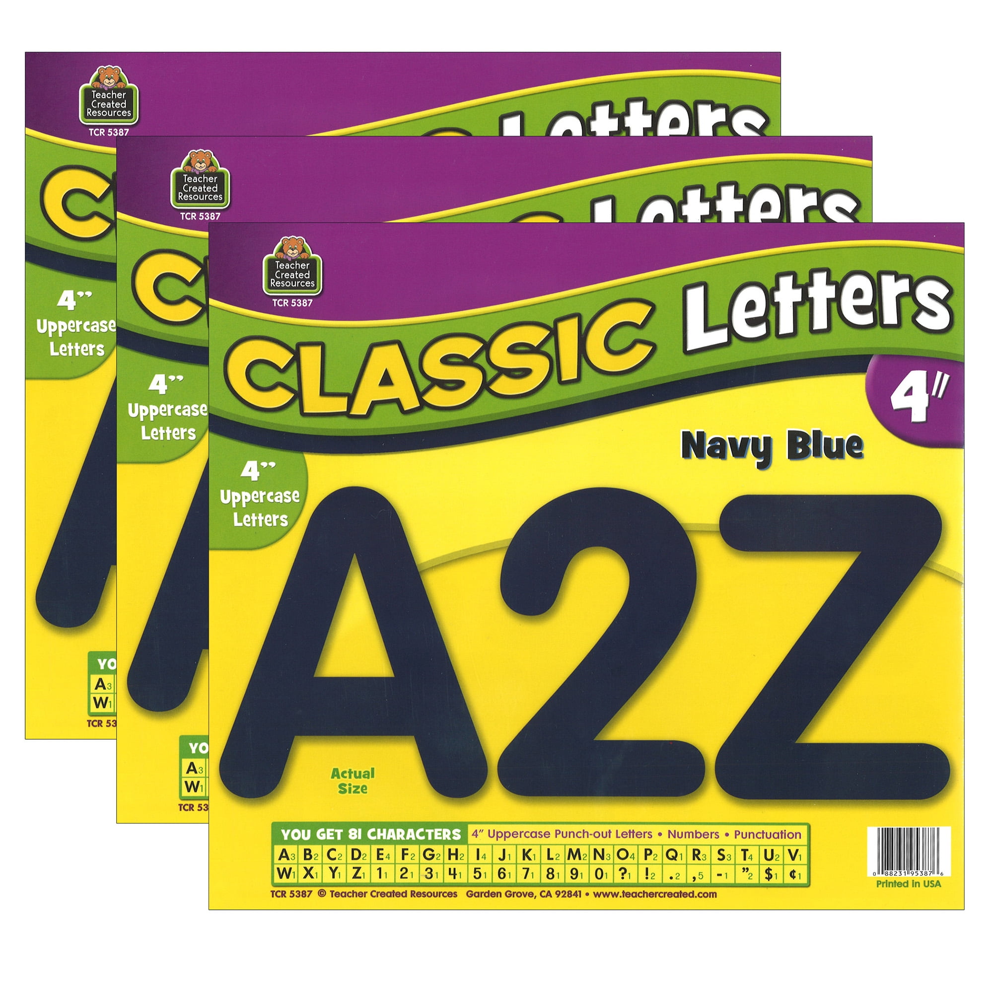 Teacher Created Resources Classic Font 4-Inch Uppercase Letters, Navy Blue, 243 Pieces