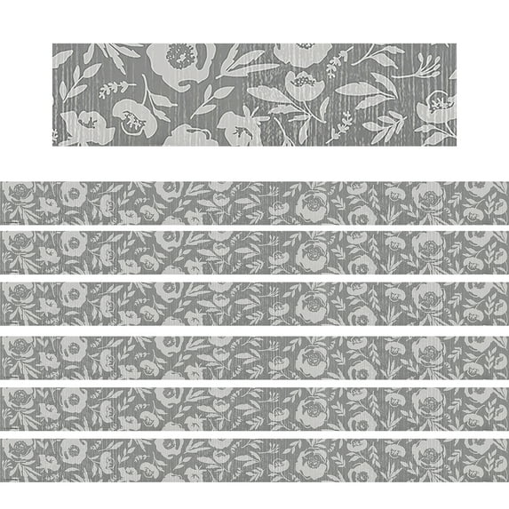 Teacher Created Resources Classroom Cottage Gray Floral Straight Border Trim, 35 Feet Per Pack, 6 Packs