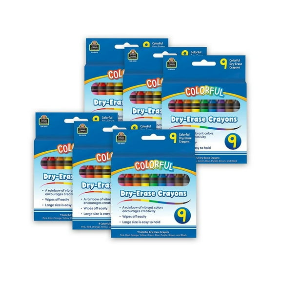 Teacher Created Resources Colorful Dry-Erase Crayons, 9 Per Pack, 6 Packs