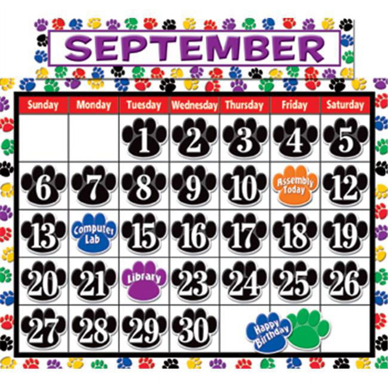 Teacher Created Resources Colorful Paw Prints Calendar Bb Set - Walmart.com