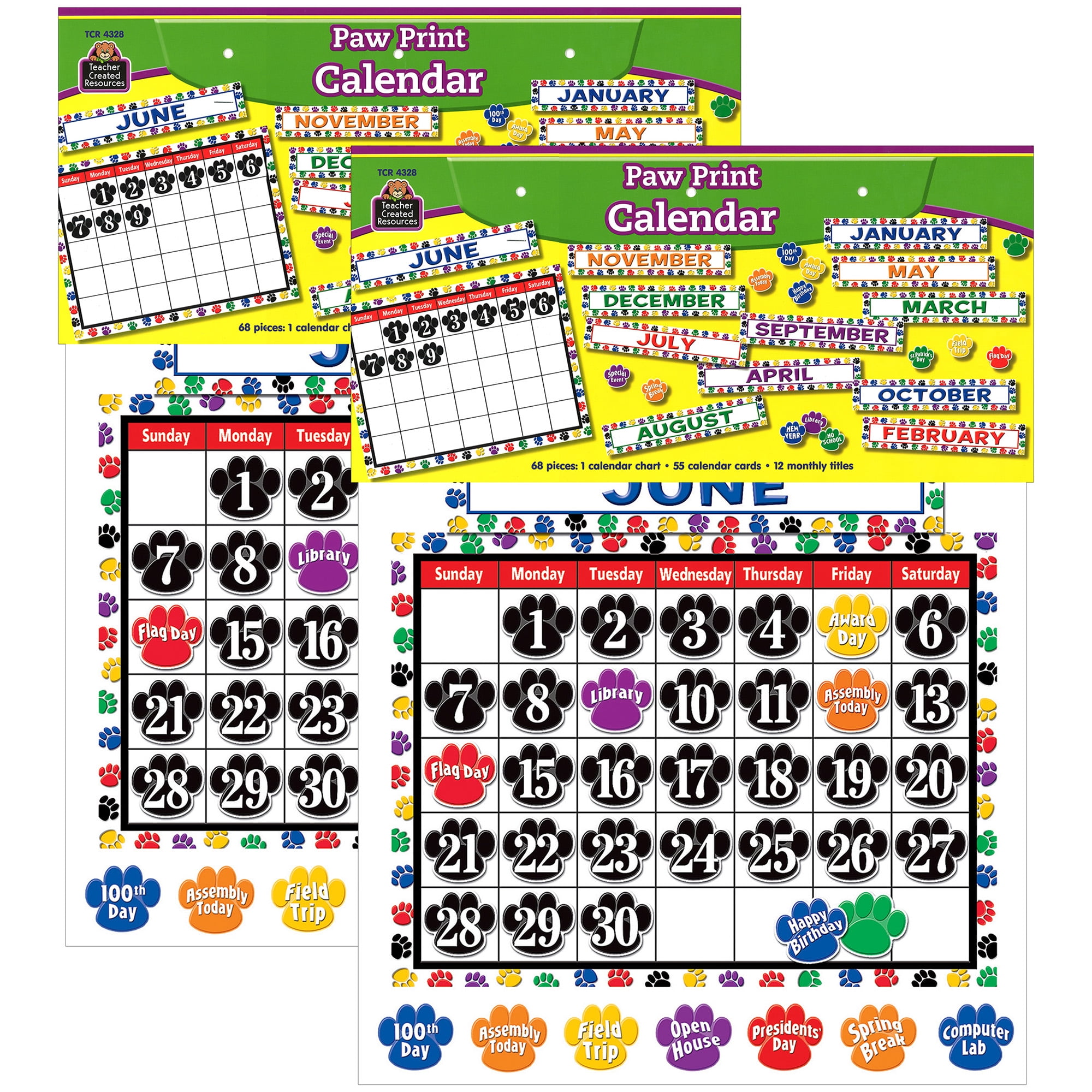Teacher Created Resources Colorful Paw Prints Calendar Bulletin Board ...
