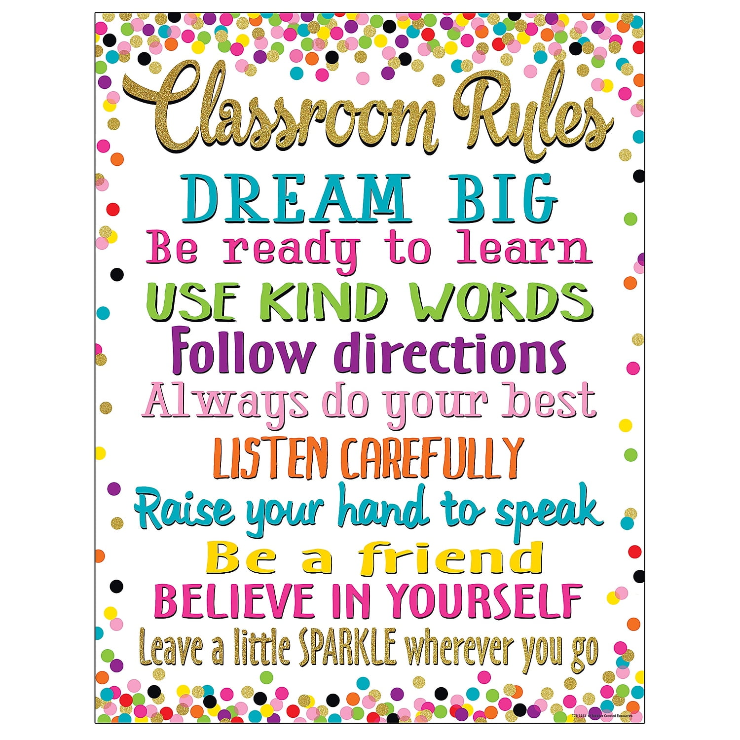 Colorful Confetti Classroom Rules Chart in Multicolor