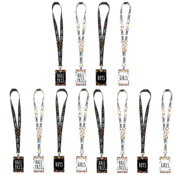 Teacher Created Resources Confetti Hall Pass with Lanyard, 4 Per Pack, 3 Packs