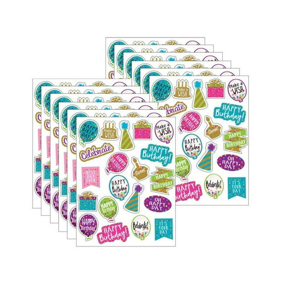 Teacher Created Resources Confetti Happy Birthday Stickers, 120 Per Pack, 12 Packs