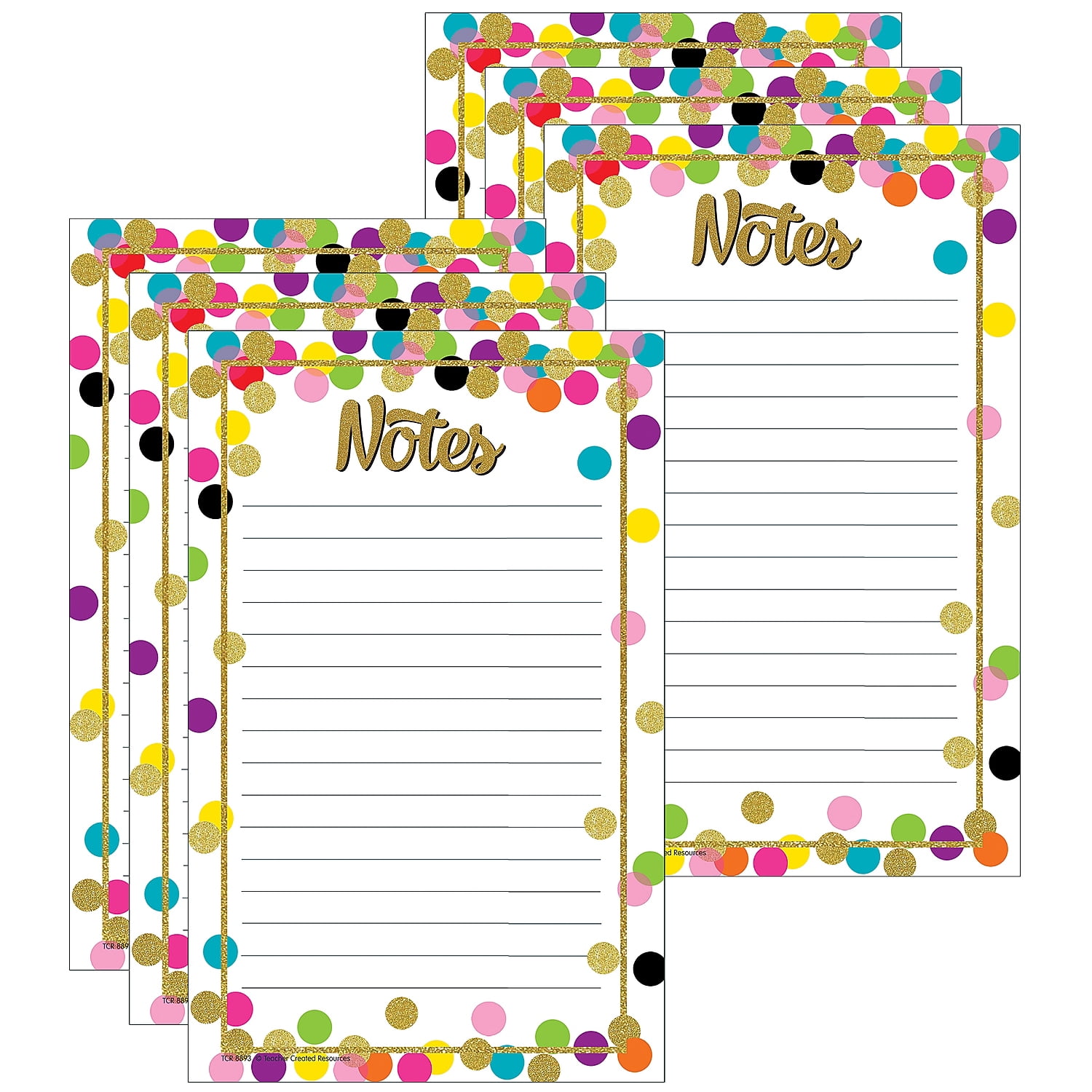 Teacher Created Resources Confetti Notepad, 5" x 8", 50 Sheets Per Pad, Pack of 6