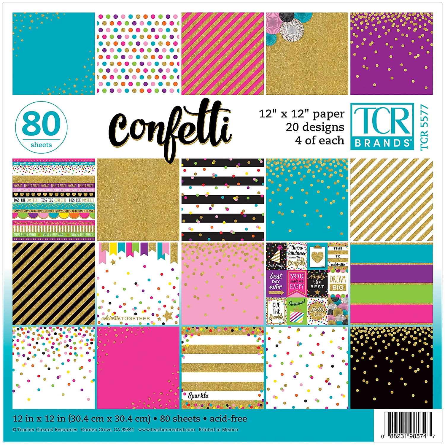 Teacher Created Resources Confetti Project Paper, 12"x12", Assorted Colors, 80 Sheets