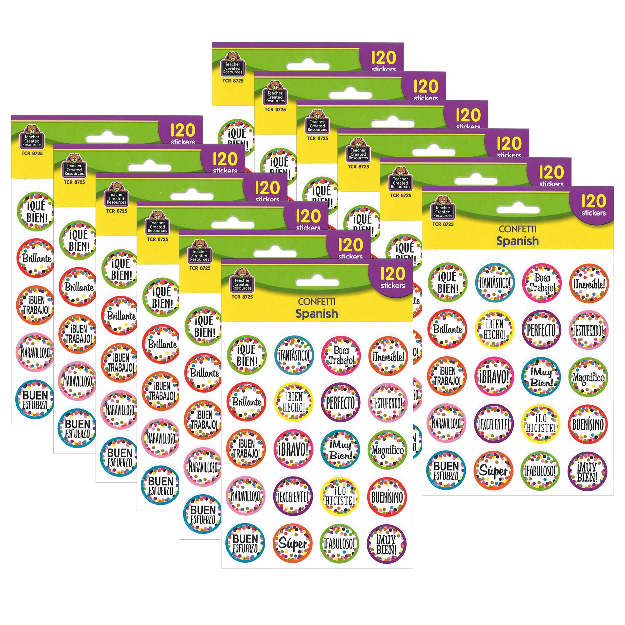 Teacher Created Resources Confetti Spanish Stickers, 120 Per Pack, 12 Packs