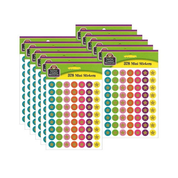 Teacher Created Resources Confetti Stars Mini Stickers, 378 Per Pack, 12 Packs