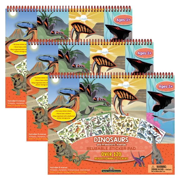 Teacher Created Resources Dinosaurs and Prehistoric Animals Reusable Sticker Pad, Pack of 3