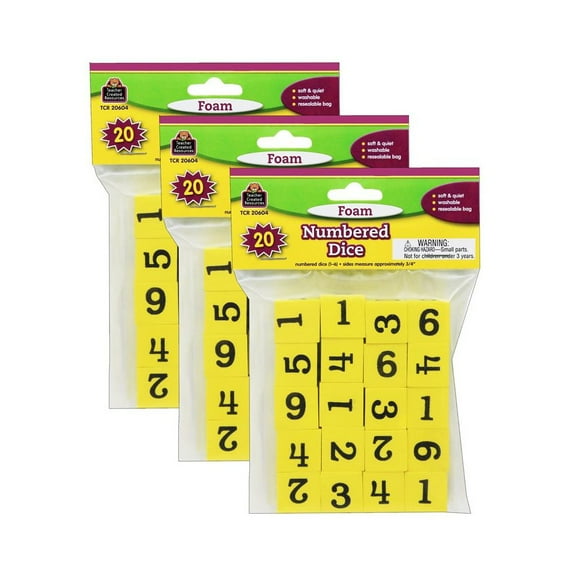 Teacher Created Resources Foam Numbered Dice (1-6), 20 Per Pack, 3 Packs