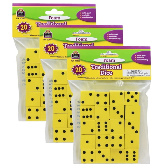 Teacher Created Resources Foam Traditional Dice, 60 Pieces
