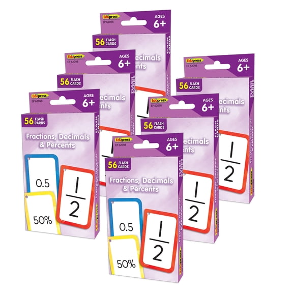 Teacher Created Resources Fractions, Decimals & Percents Flash Cards, 6 Packs
