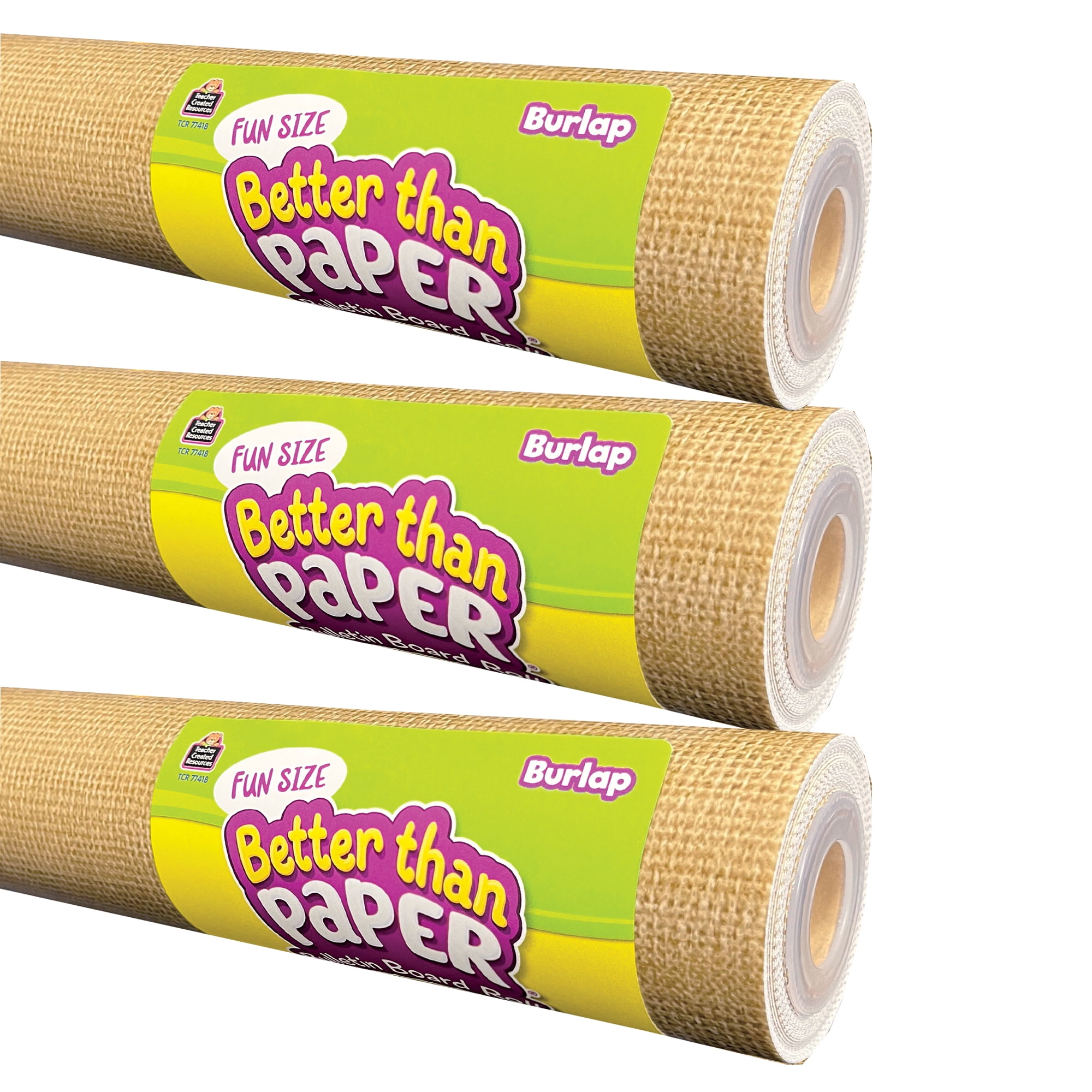 Teacher Created Resources Fun Size Better Than Paper Bulletin Board Roll, 18" x 12', Burlap, Pack of 3