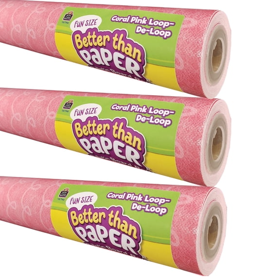 Teacher Created Resources Fun Size Better Than Paper Bulletin Board Roll, 18" x 12', Coral Pink Loop-De-Loop, Pack of 3