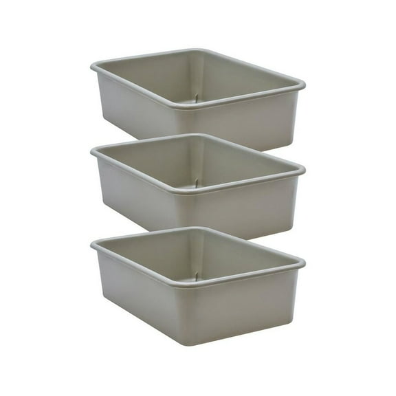 Teacher Created Resources Gray Large Plastic Storage Bin, Pack of 3