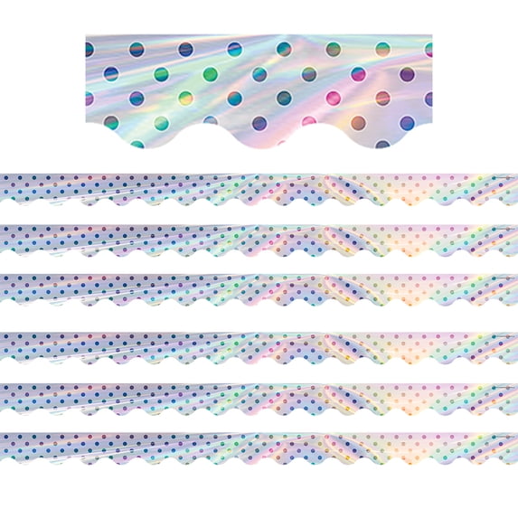 Teacher Created Resources Iridescent Polka Dots Scalloped Border Trim, 35 Feet Per Pack, 6 Packs
