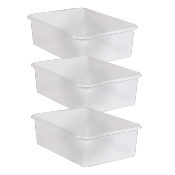Teacher Created Resources Large Plastic Storage Bin, Clear, Pack of 3