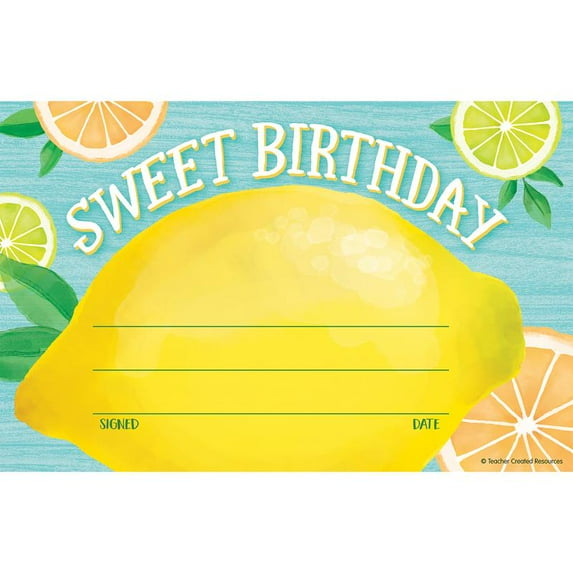 Teacher Created Resources Lemon Zest Sweet Birthday Awards, 30 Per Pack, 6 Packs