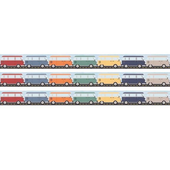 Teacher Created Resources Moving Mountains Road Trip Camper Vans Straight Border Trim, 35 Feet Per Pack, 3 Packs