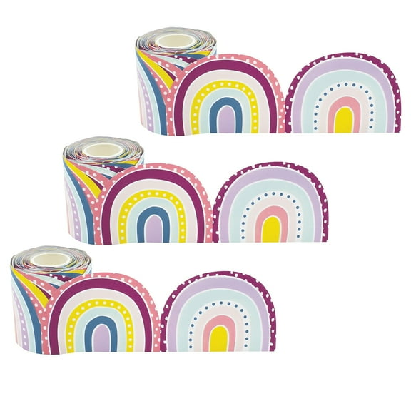 Teacher Created Resources Oh Happy Day Die-Cut Rolled Border Trim, 3-inch x 50', Rainbows, 3/Pack (TCR8928-3)