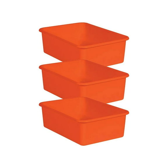 Teacher Created Resources Orange Large Plastic Storage Bin, Pack of 3