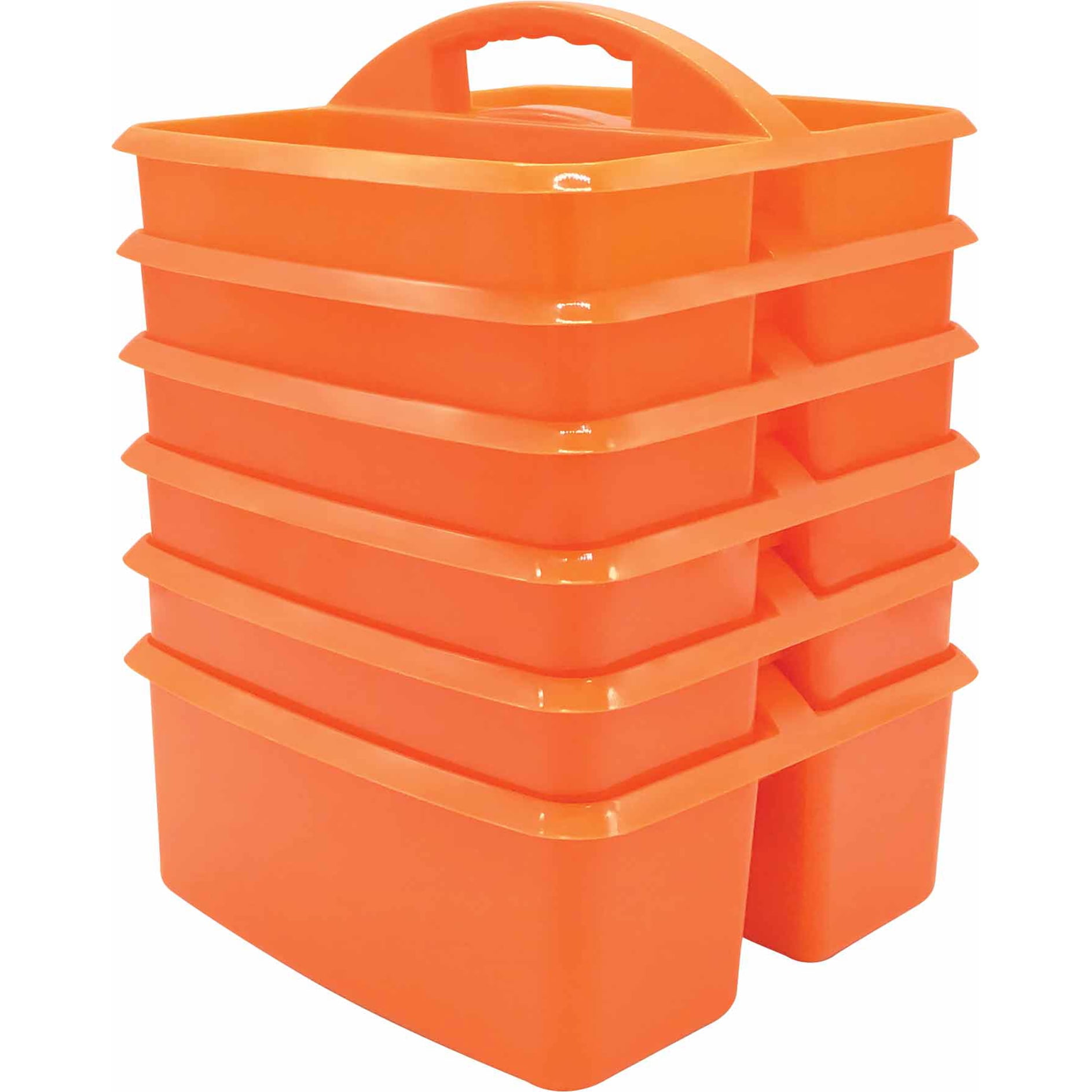 6 Multicolored Storage Caddies - Bulk Stackable Plastic Bins with 3  Compartments & Carrying Handle for Kids - Office Desk Organization for  Preschool
