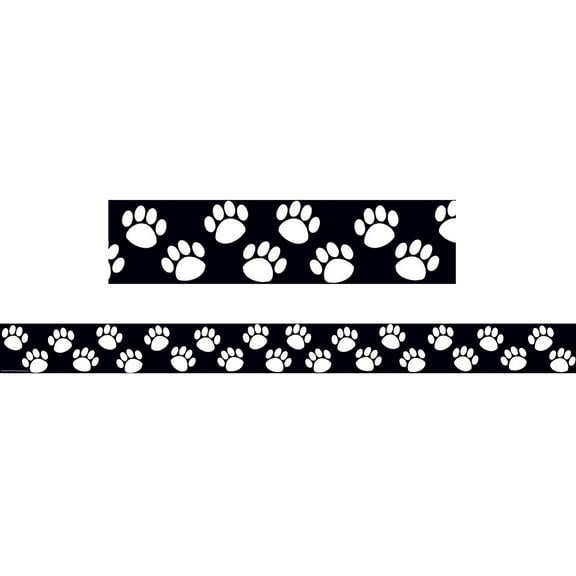 Teacher Created Resources P-12th Grades Straight Bulletin Board Border Trim Black/White Paw Prints