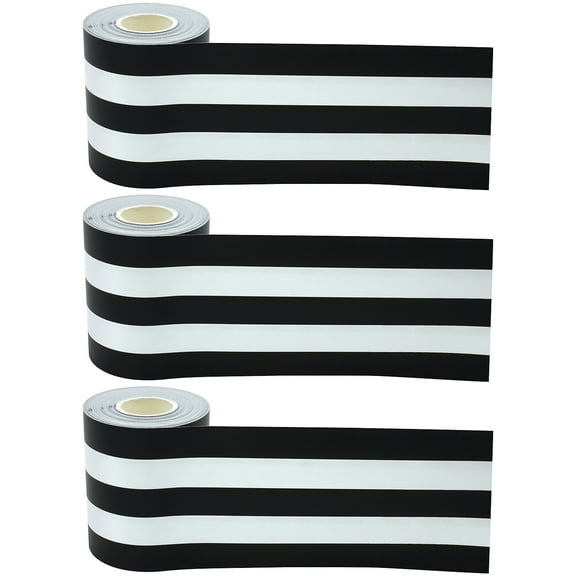 Teacher Created Resources Paper Black & White Stripes Straight Rolled Classroom Border, 3 Rolls