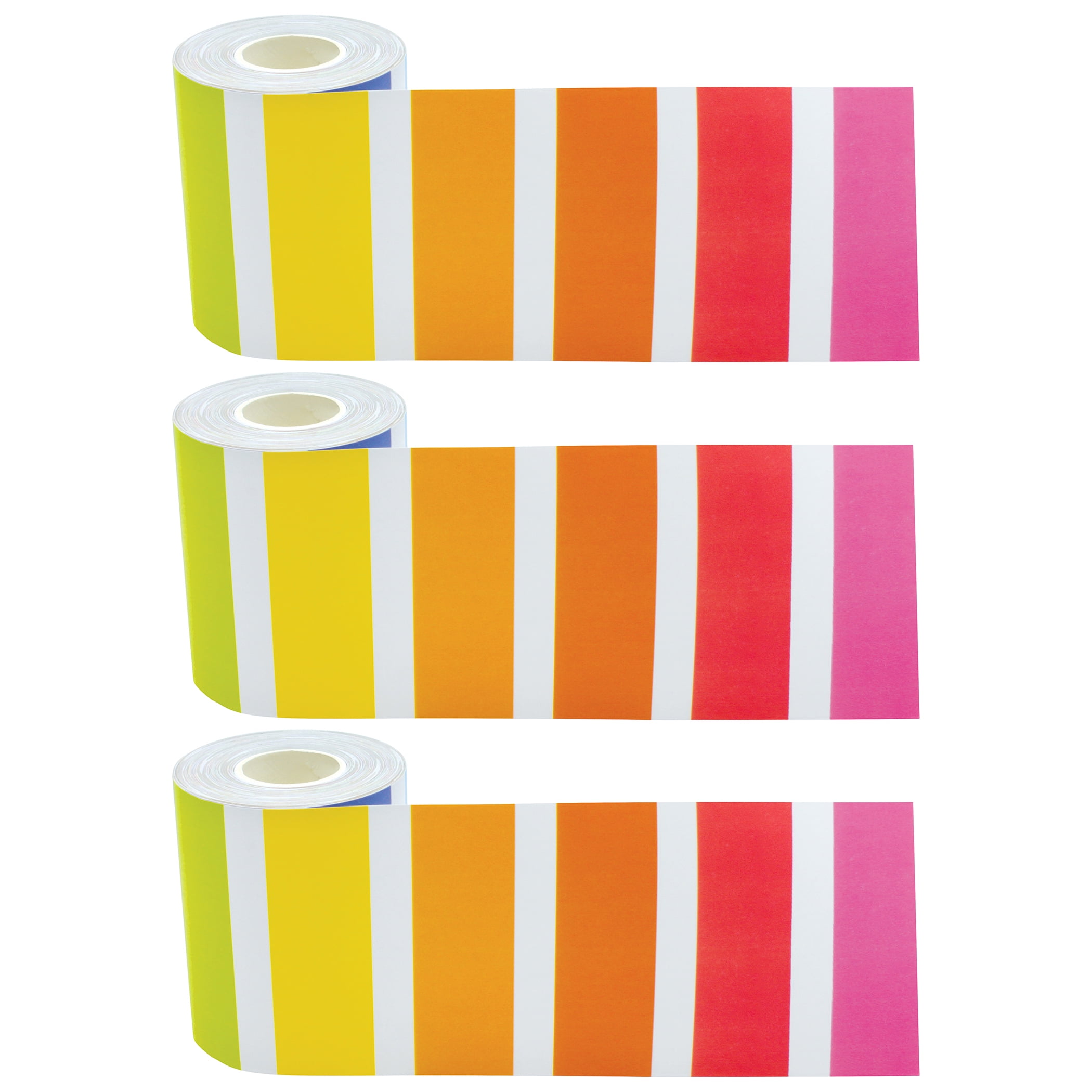 Teacher Created Resources Colorful Stripes Straight Rolled Border Trim, 50 Feet per Roll, Pack of 3