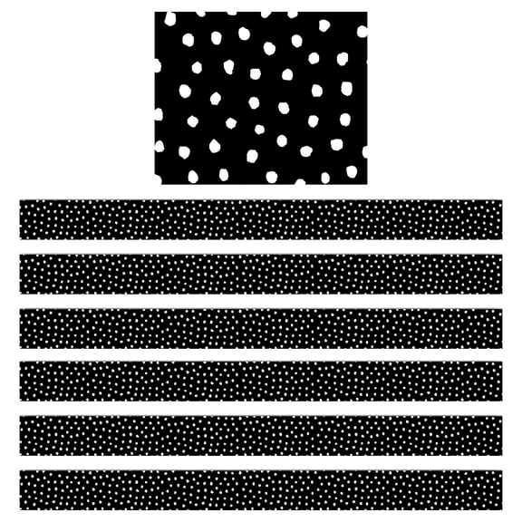 Teacher Created Resources Paper White Painted Dots on Black Straight Classroom Border, 72 Pieces