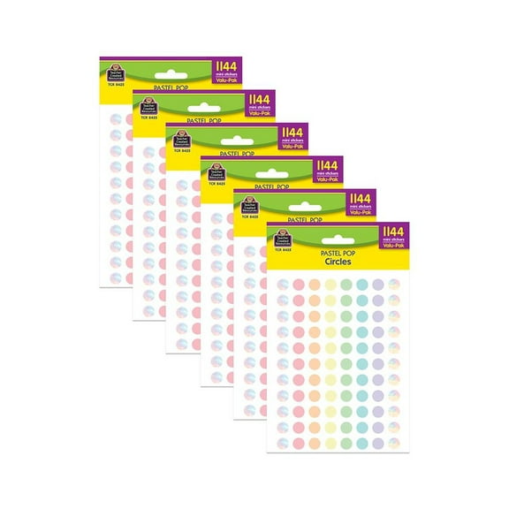 Teacher Created Resources Pastel Pop Circles Mini Stickers Valu - Pack, 1144 Per Pack, 6 Packs