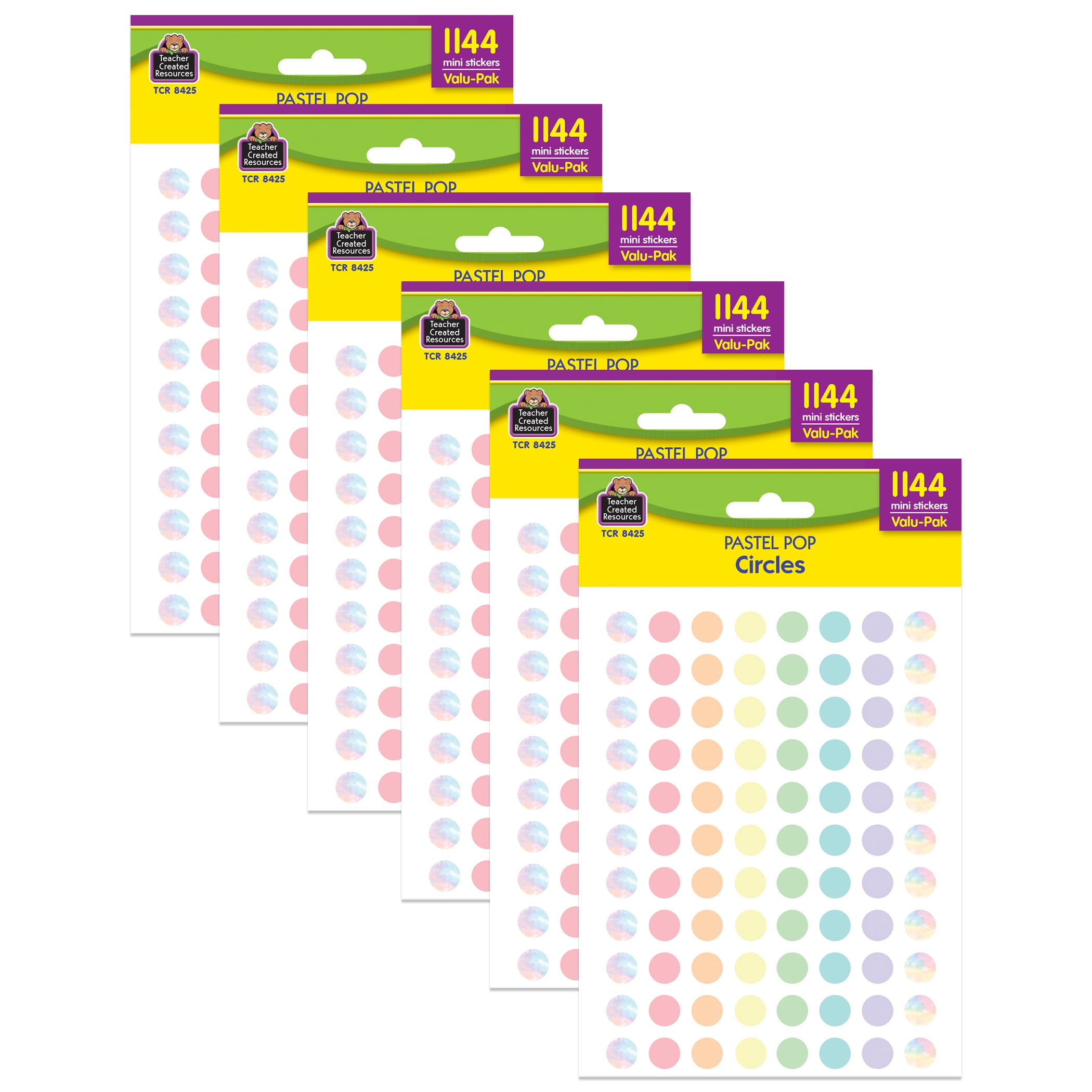 Teacher Created Resources Pastel Pop Circles Mini Stickers Valu - Pack, 1144 Per Pack, 6 Packs