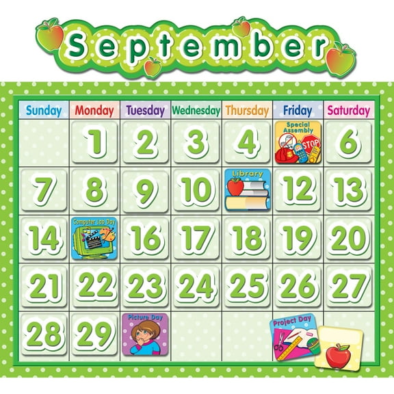 Teacher Created Resources Polka Dot School Calendar Bulletin Board Set