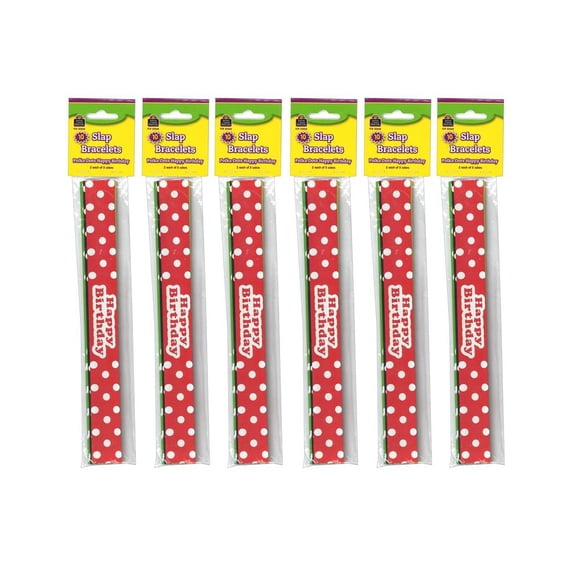 Teacher Created Resources Polka Dots Happy Birthday Slap Bracelets, 10 Per Pack, 6 Packs