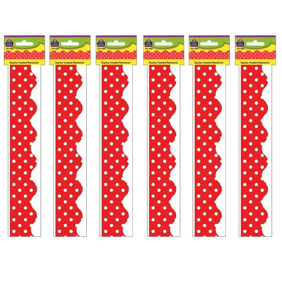 Teacher Created Resources Red Mini Polka Dots Border Trim, 35 Feet Per Pack, 6 Packs