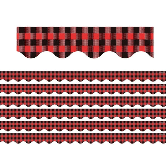 Teacher Created Resources Red and Black Gingham Scalloped Border Trim, 35 Feet Per Pack, 6 Packs